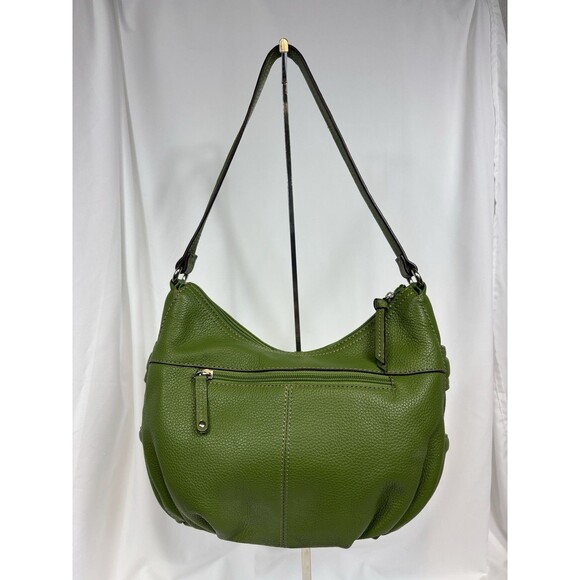 Tignanello Grass Kelly Green Leather Crescent Hobo Shoulder Bag Pockets - Picture 3 of 11